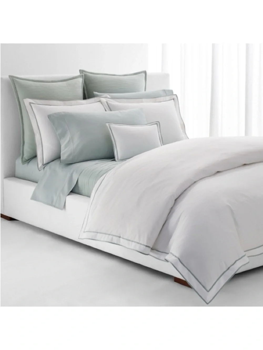 Lauren Ralph Lauren Spencer Sateen Border Duvet Cover WhiteSage, NWT, Full/Queen